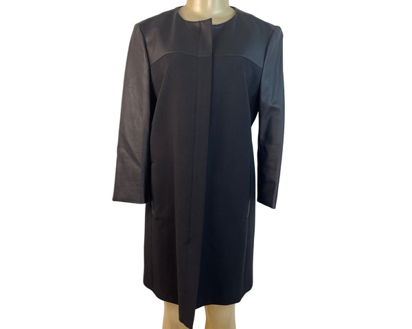 Ann Taylor Womens Black Long Sleeve Faux Leather Panel Coat Size M