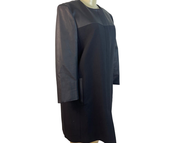 Ann Taylor Womens Black Long Sleeve Faux Leather Panel Coat Size M