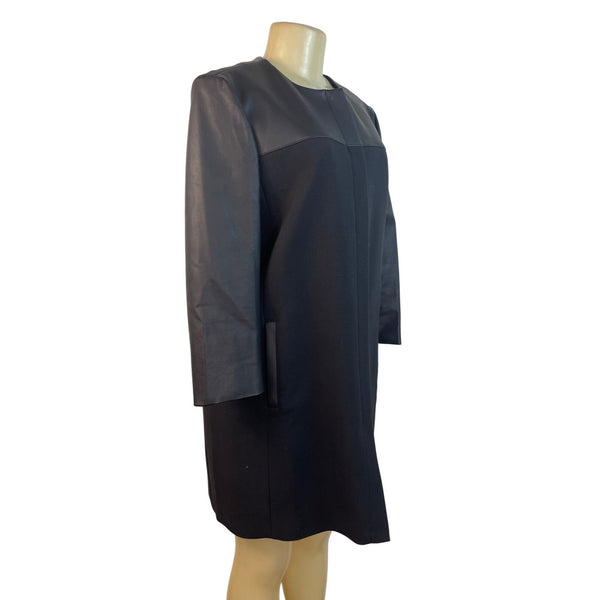 Ann Taylor Womens Black Long Sleeve Faux Leather Panel Coat Size M