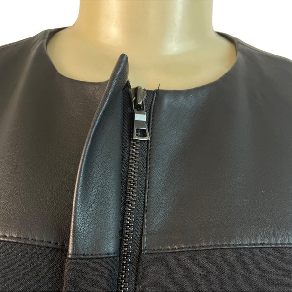 Ann Taylor Womens Black Long Sleeve Faux Leather Panel Coat Size M