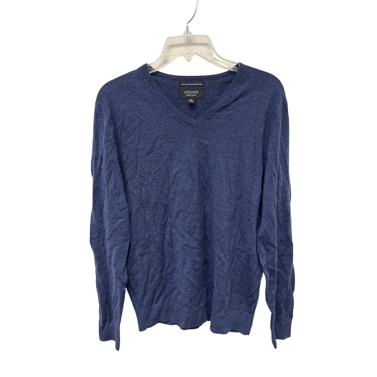 Nordstrom Mens Blue Italian Merino Wool V-Neck Sweater Size M Comfortable Lightweight