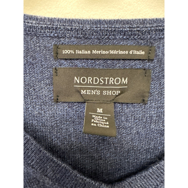 Nordstrom Mens Blue Italian Merino Wool V-Neck Sweater Size M Comfortable Lightweight