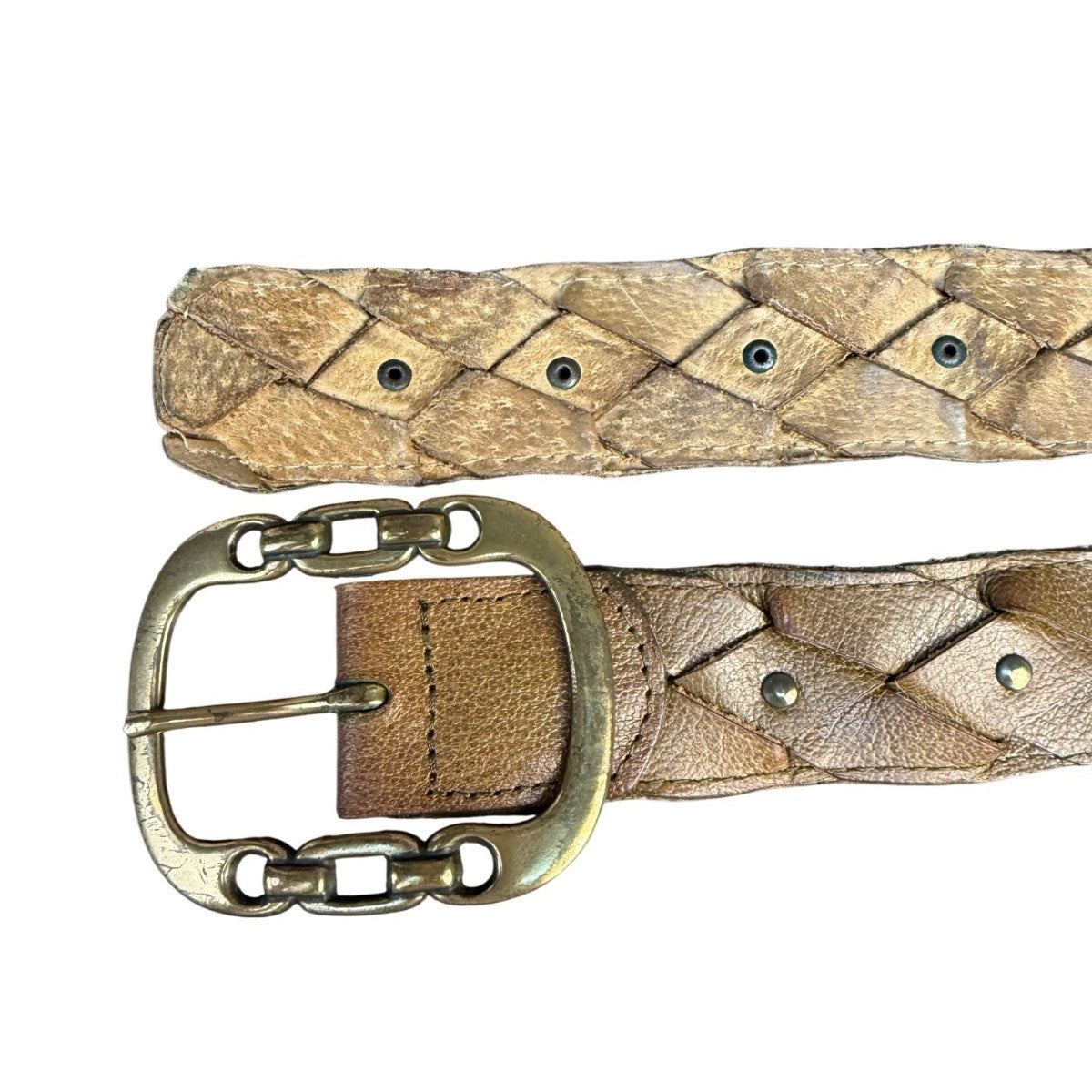 Genuine Leather Womens Brown Braided Belt With Brass Buckle Size Large