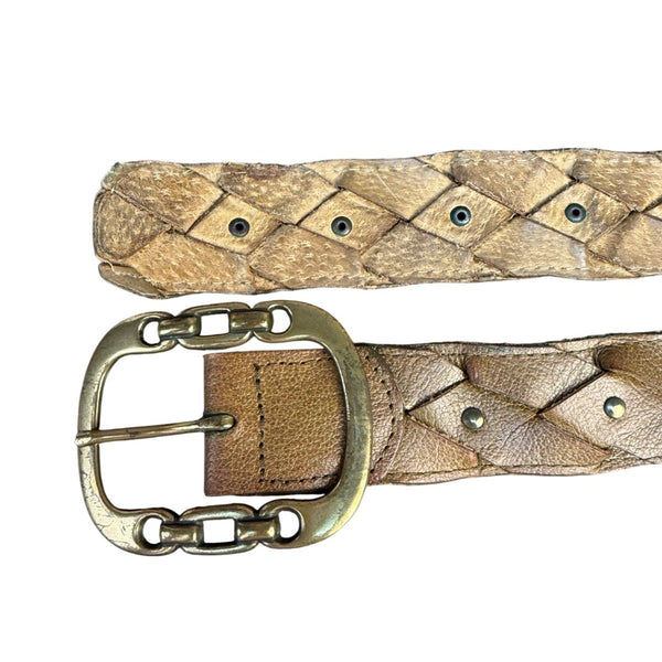 Genuine Leather Womens Brown Braided Belt With Brass Buckle Size Large
