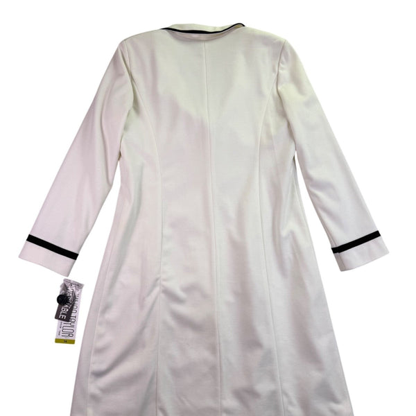 Julian Taylor Womens White Long Jacket With Black Trim Button Front  Size 14
