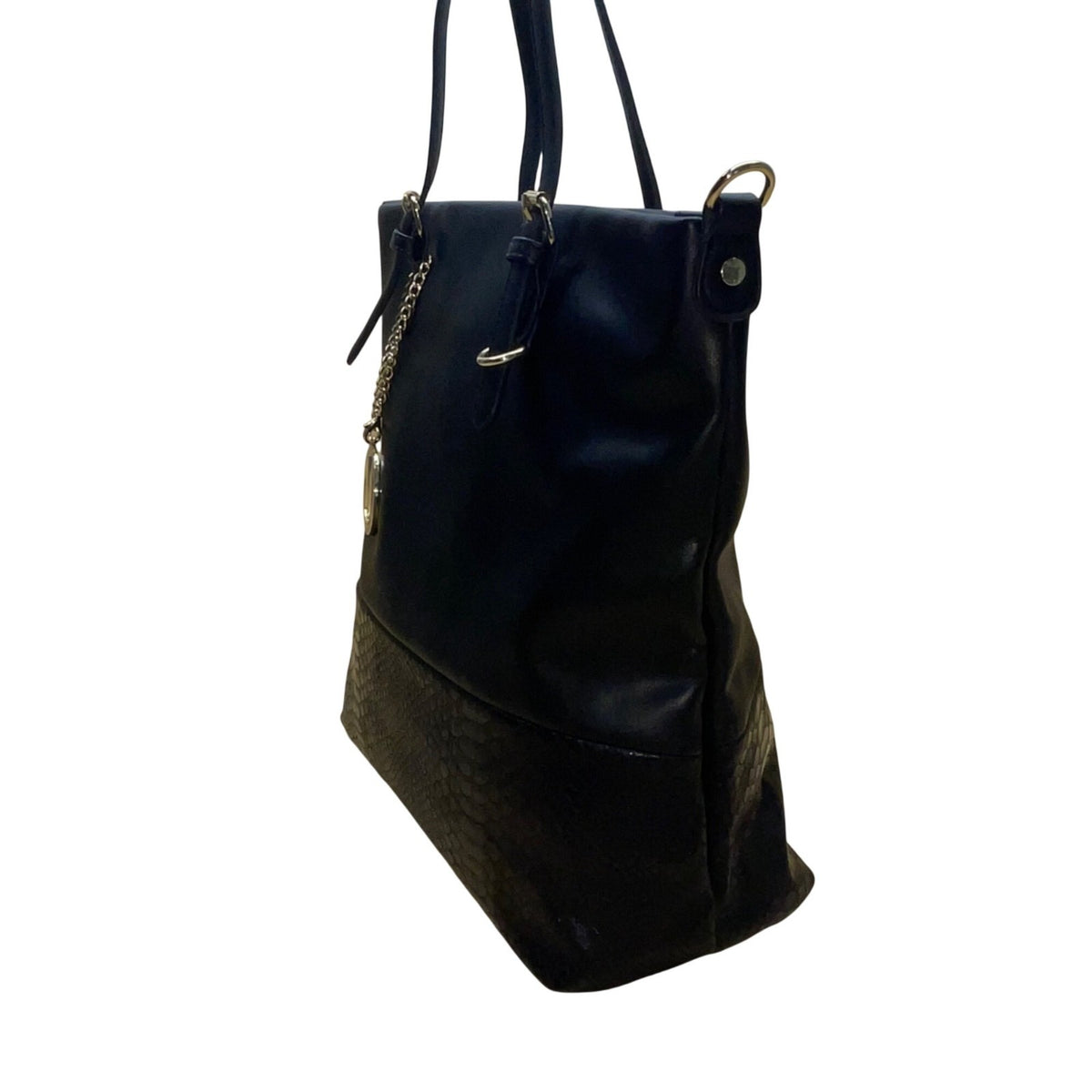 Mia K Farrow Women’s Black Faux Leather Gold Accents Zipper Pockets Tote Bag