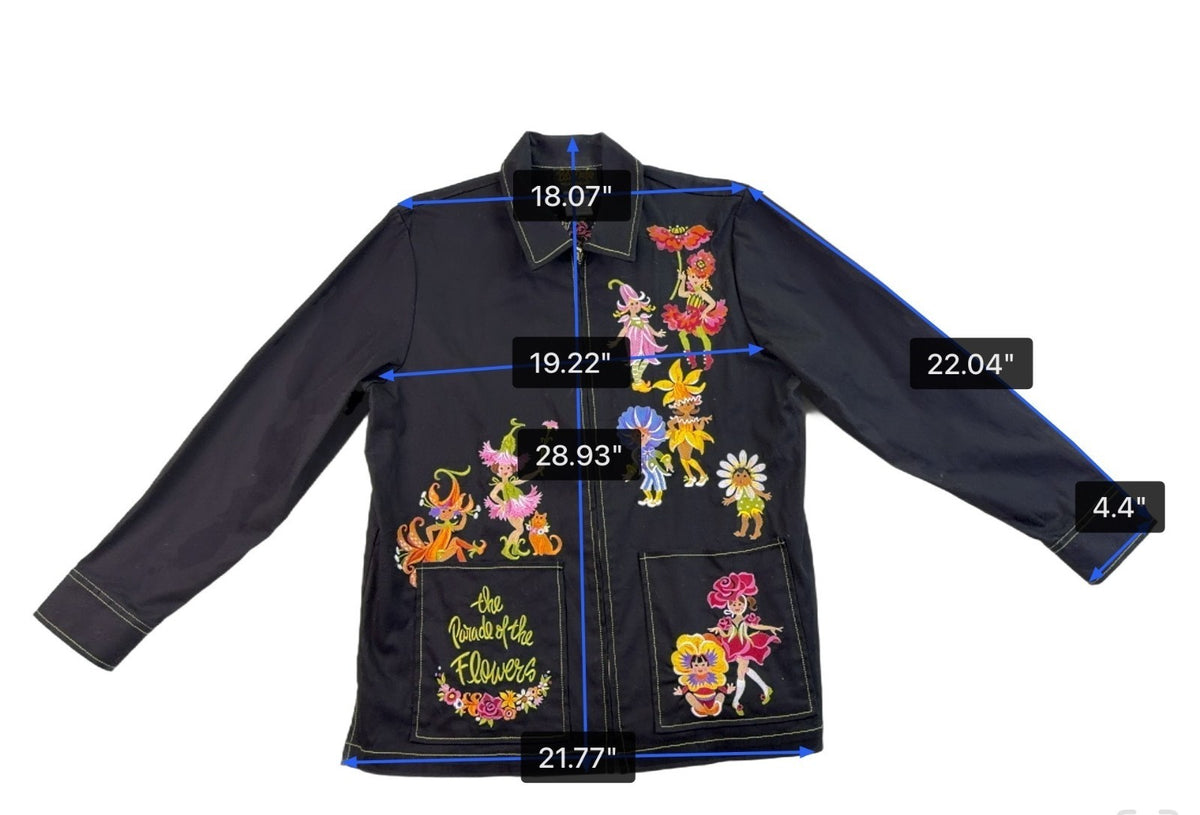 Bob Mackie Womens Black Floral Embroidered Jacket "Parade Of The Flowers"  Sz L