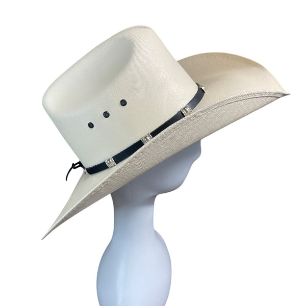 Lone Star White Western Cowboy Hat With Black Band & Silver Accents