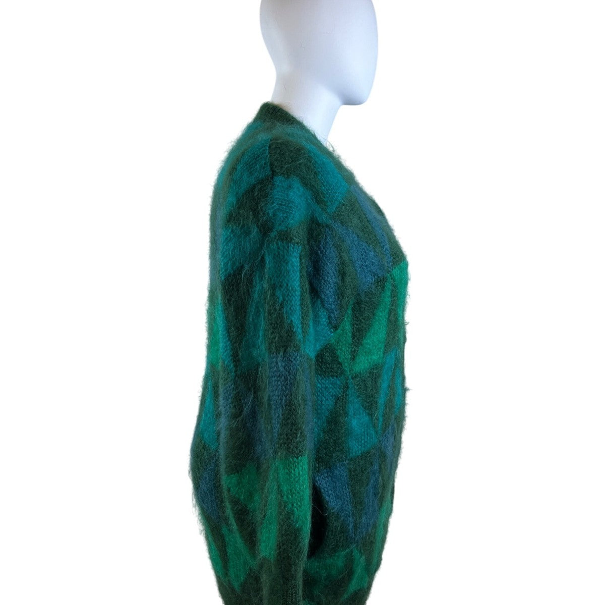 Vitage Mohair Green Geometric Mohair Blend Button-Up Cardigan Sweater Women’s