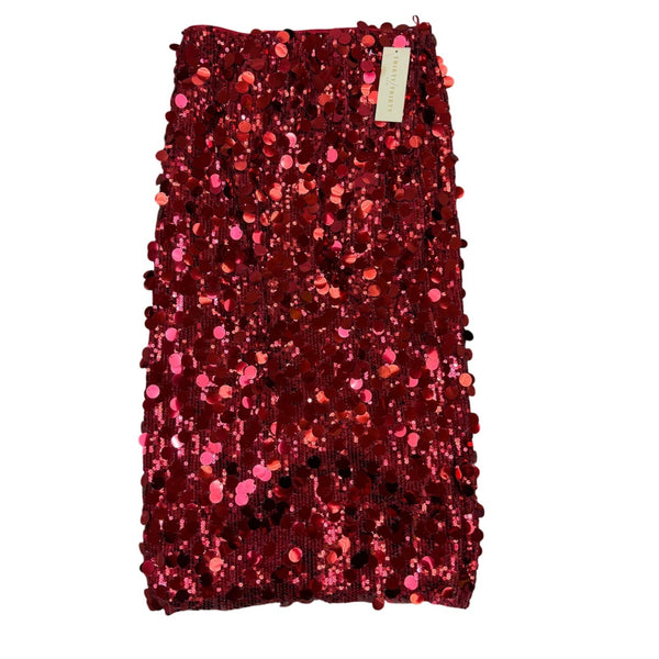 Thirty/Thirty Womens Red Sequin Pencil Midi Skirt Glittery Partywear Size M