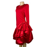 Morton Myles Womens Red Satin Tiered Bow Detail Long Sleeve Elegant Dress Sz 10