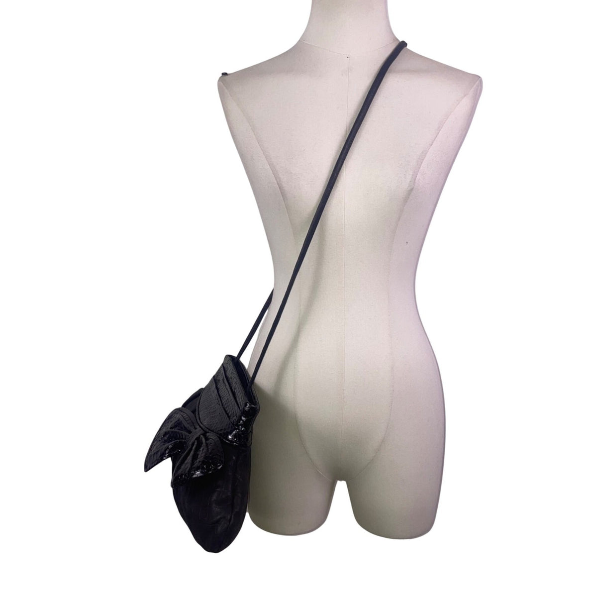 Cynthia Lockhart Women’s Black Faux Leather Bow Evening Clutch Crossbody Bag