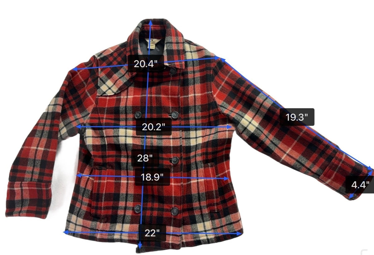 Woolrich Womens Red Plaid Wool Blend Double-Breasted Jacket Winter Coat Size L