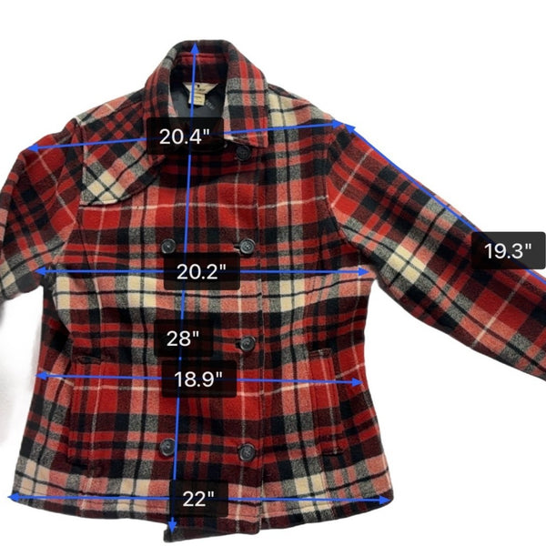 Woolrich Womens Red Plaid Wool Blend Double-Breasted Jacket Winter Coat Size L
