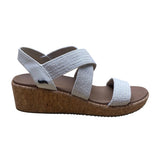 Skechers Women’s White Arch Fit Comfort Cork Sole Slip-On Wedge Sandals Size 9US