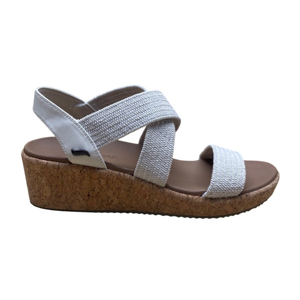 Skechers Women’s White Arch Fit Comfort Cork Sole Slip-On Wedge Sandals Size 9US