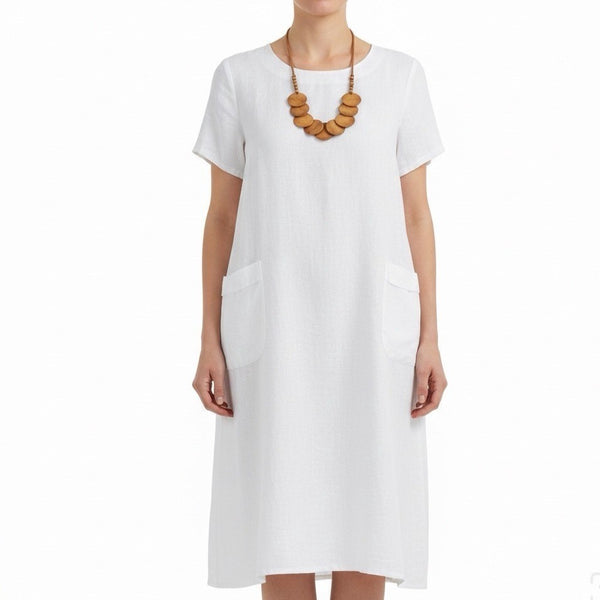 Made In Italy Womens White Linen Short Sleeve Midi Dress Pockets Relax Picky Thrifter Made In Italy Womens White Linen Short Sleeve Midi Dress Pockets Relax Picky Thrifter