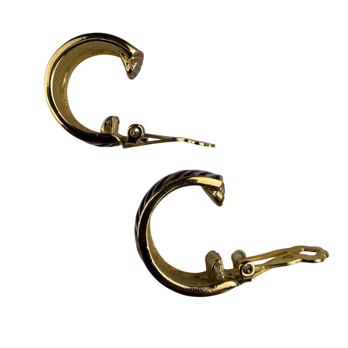 Vintage Two-Tone Metal Womens Clip-On Hoop Earrings Textured Design