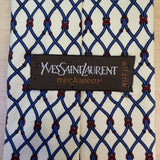 Saint Laurent Mens Ivory & Blue 100% Silk Neck Tie Rope Grid Pattern