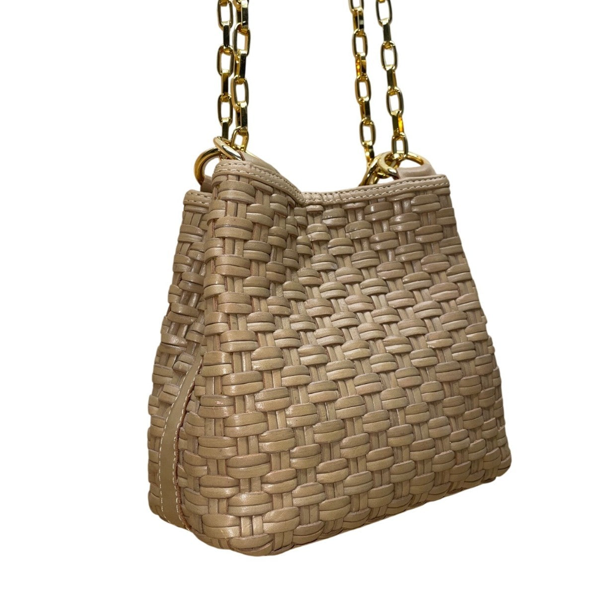 L.J.S Collection Women’s Beige Woven Gold Chain Strap Crossbody Bag