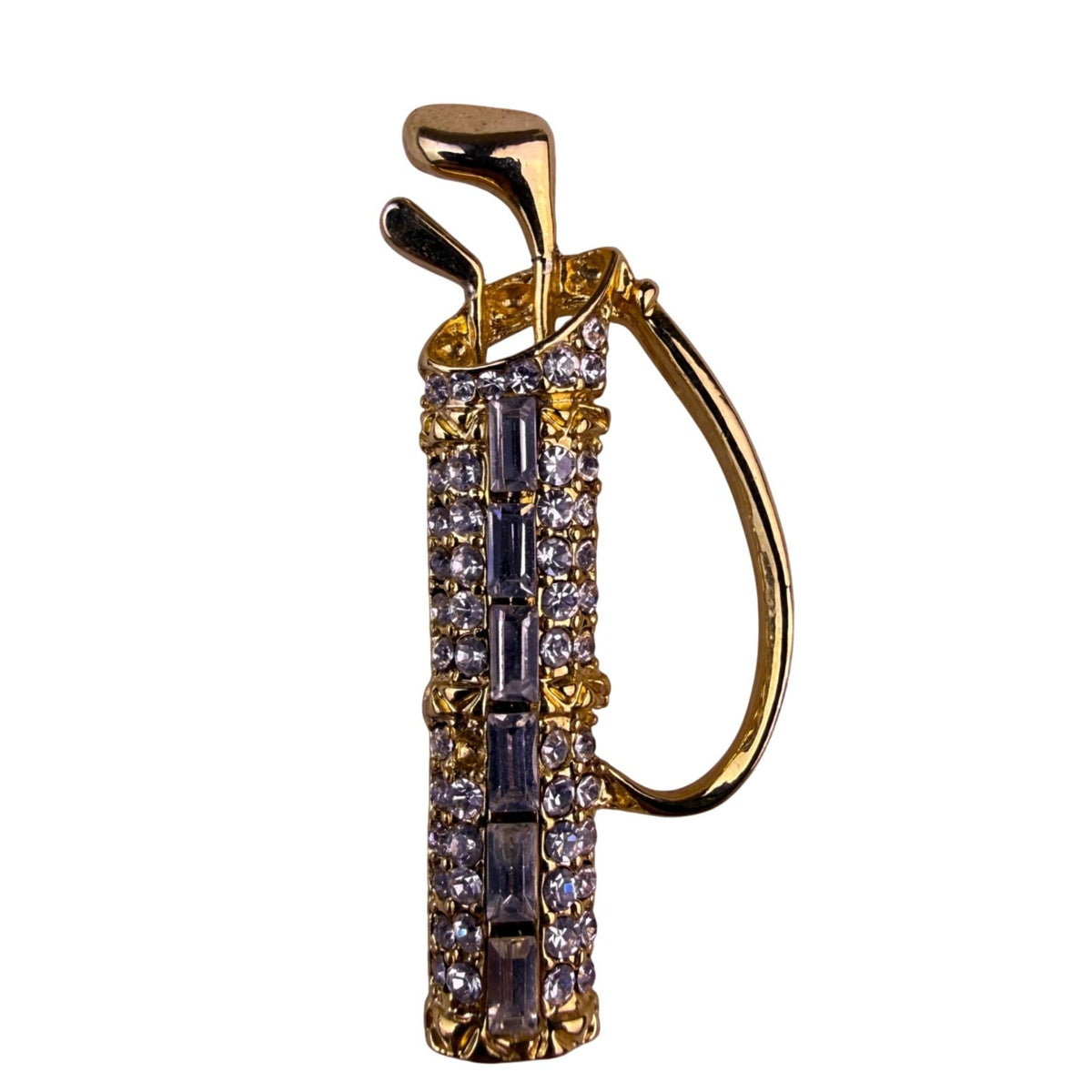 Gold Tone Womens Rhinestone Golf Bag-Shaped Costume Brooch Pin Jewelry