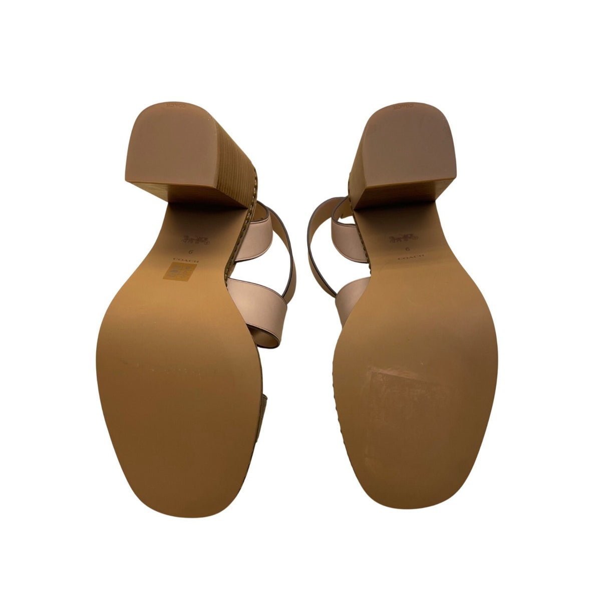 Coach Womens Dusty Gold Beechwood Mandy Met Leather Sandals Block Hell Sz 6B