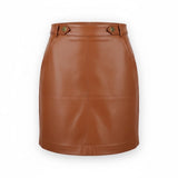 Loft Womens Brown Faux Leather Petite Mini Skirt Gold Button Size 2P