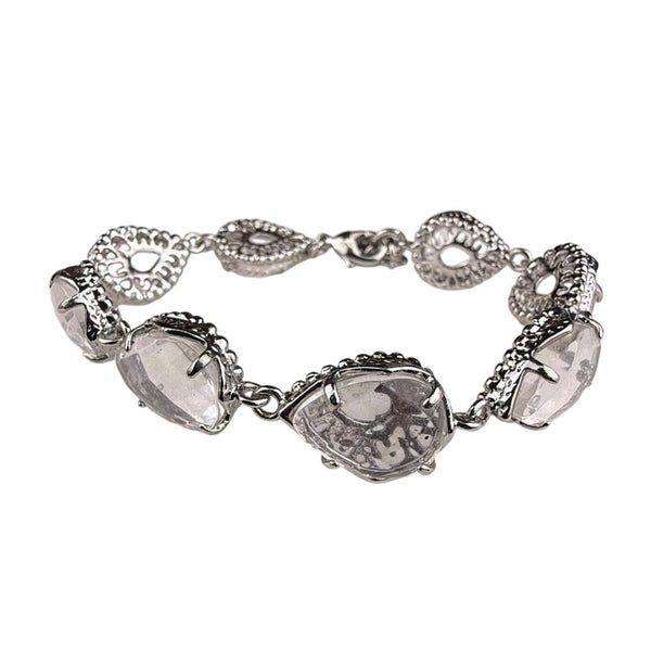 Kendra Scott Womens Silver Tone Bracelet Clear Stone Links Delicate Charm