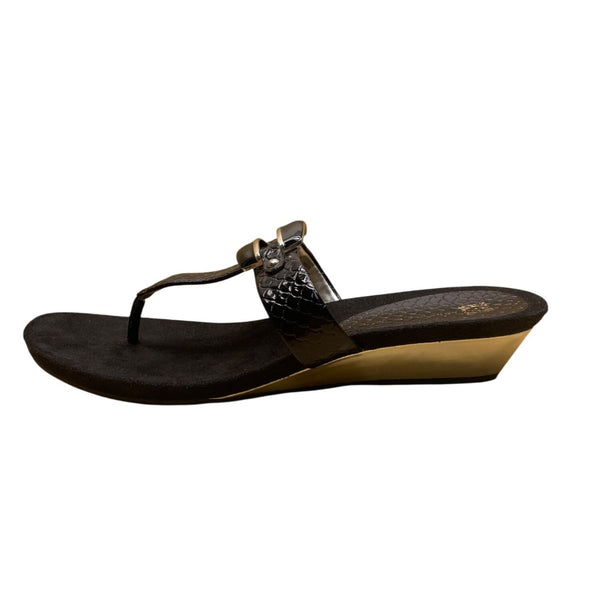 Anne Klein Women’s Black Embossed Strap Wedge Sandals Akita Size 10M