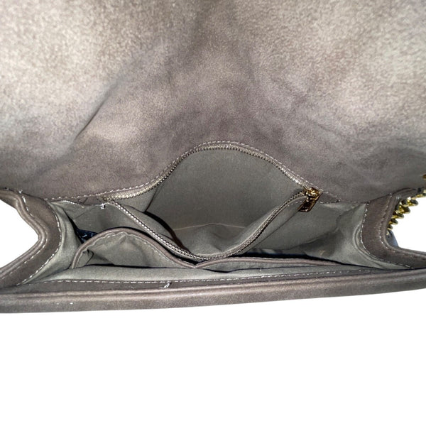 Bebe Women’s Gray Faux Leather Quilted With Gold Chain Strap Shoulder Bag