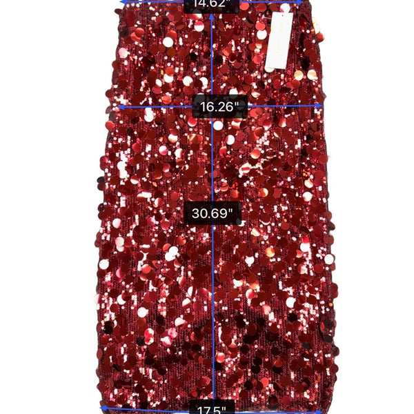 Thirty/Thirty Womens Red Sequin Pencil Midi Skirt Glittery Partywear Size M