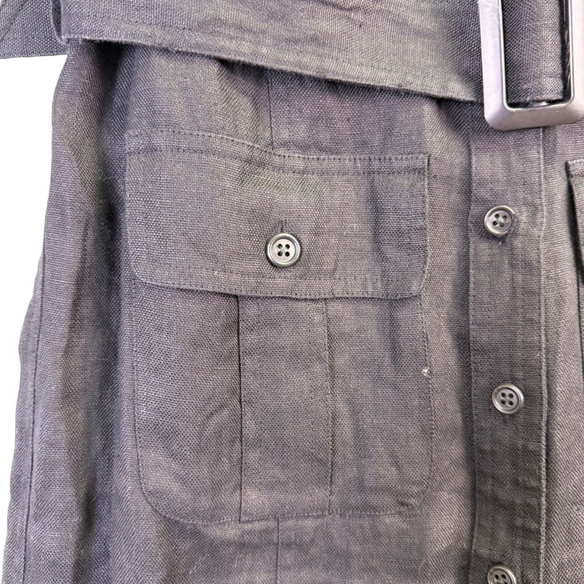 Lauren Ralph Lauren Womens Black Linen Belted Button-Up Pocket Shirt Dress Sz 2P