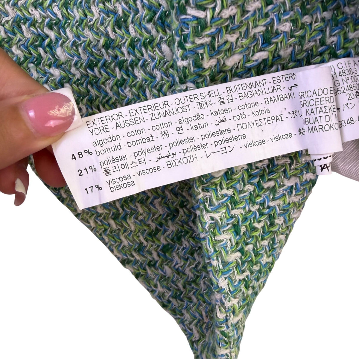 Zara Womens Green Cotton Blend Tweed Double-Breasted Blazer Stylish Morocco Size
