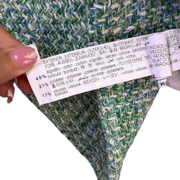 Zara Womens Green Cotton Blend Tweed Double-Breasted Blazer Stylish Morocco Size