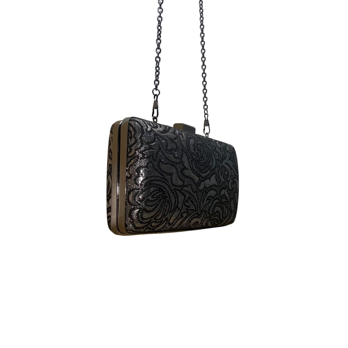 Jessica McClintock Women’s Black Rose Embossed With Chain Strap Evening Clutch P