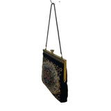 Vintage Women’s Black Floral Embroidered Gold Frame & Chain Strap Purse Handbag