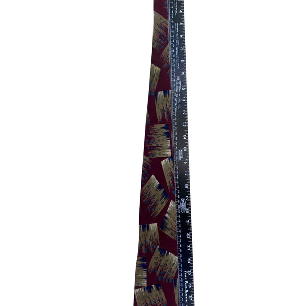 XAndrini Mens Burgundy 100% Silk Abstract Print Tie Italy Blue Gold Neckwear