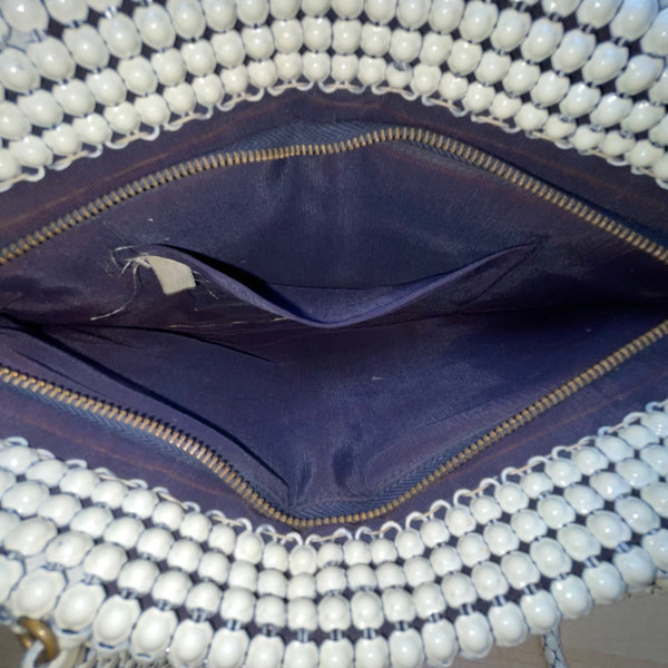 Vintage Whiting & Davis Women’s White Alumesh US Made Beaded Shoulder Bag
