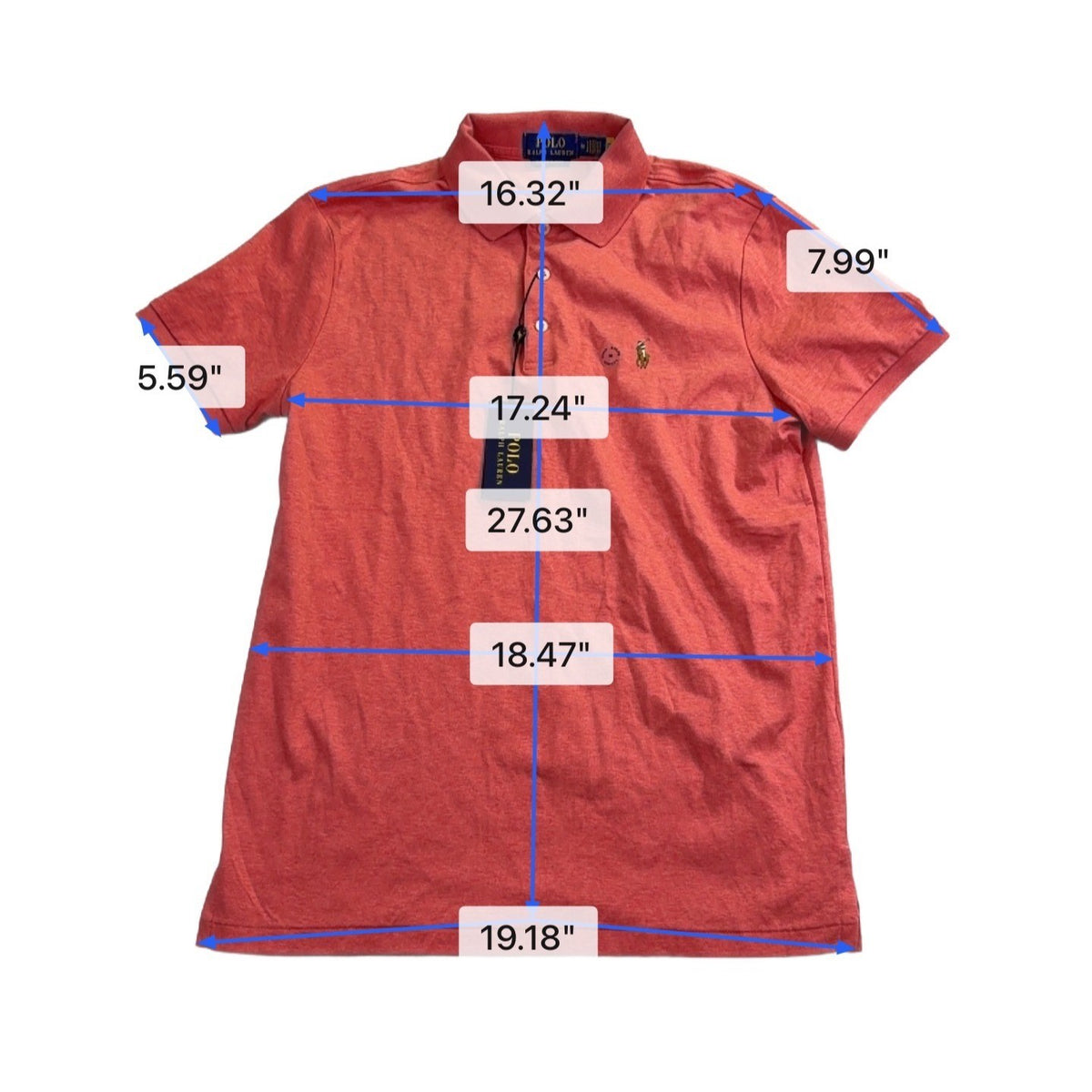 Polo Ralph Lauren Mens Coral Cotton Custom Slim Fit Polo Shirt Casual Wear Sz M