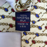 Tom James Mens Ivory Silk Tie Chain Link Red & Blue Pattern Elegant Made In USA