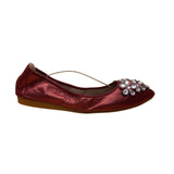 Guansitu Women’s Red Satin Bejeweled Toe Accent Foldable Ballet Flats Size 44