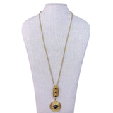 Vintage Womens Gold Tone Metal Necklace With Black Cabochons