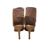 Nina New York Women’s Tan Peep Toe Mesh Cutout Heeled Sandals Size 6.5M