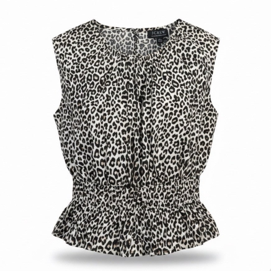 J.Crew Womens Animal Print Cotton Top  Sleeveless Fitted Waist Lightweight Sz XS