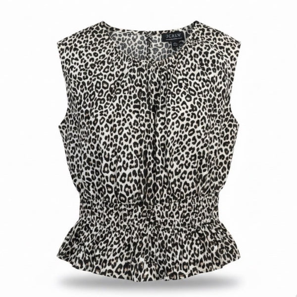 J.Crew Womens Animal Print Cotton Top  Sleeveless Fitted Waist Lightweight Sz XS