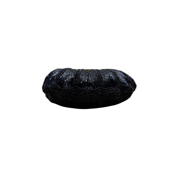 Carla Marchi Women’s Black Beaded Shell Design Metal Frame Evening Clutch