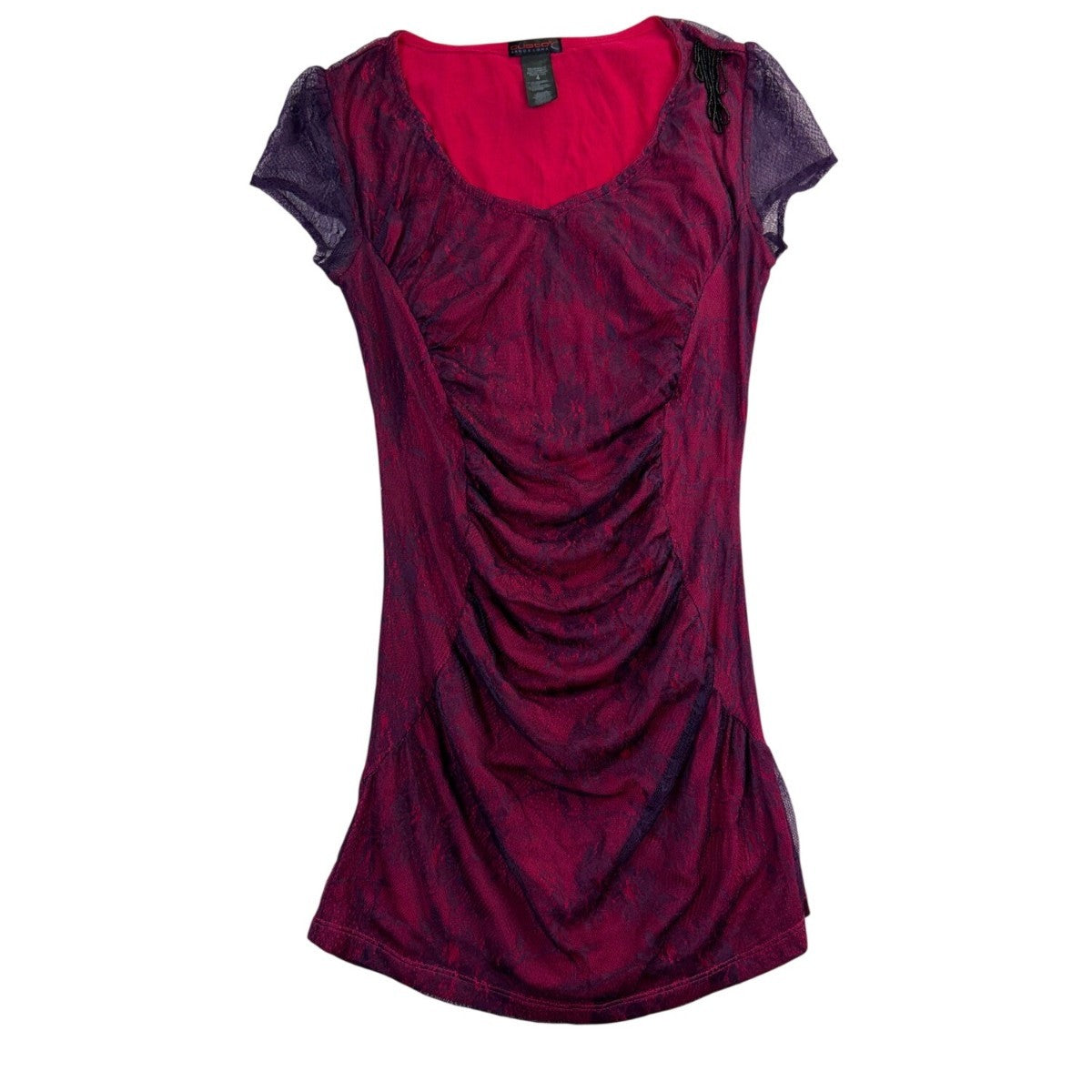Custo Barcelona Womens Red & Purple Mesh Lace Fitted Ruched Dress Size 4