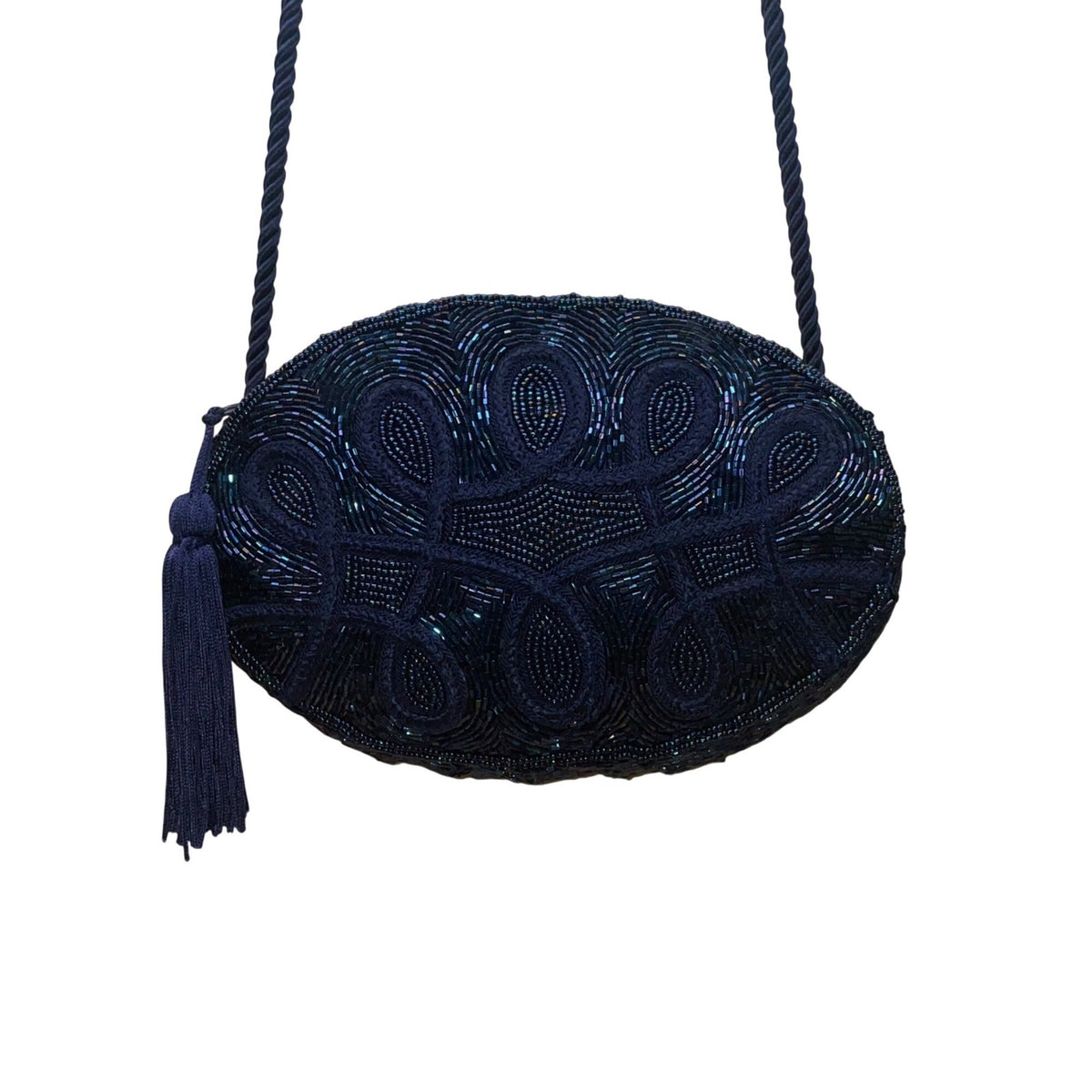Carolyne Barton Women’s Blue Beaded With Tassel Night Crossbody Bag