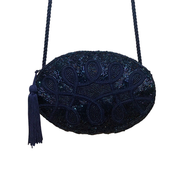 Carolyne Barton Women’s Blue Beaded With Tassel Night Crossbody Bag