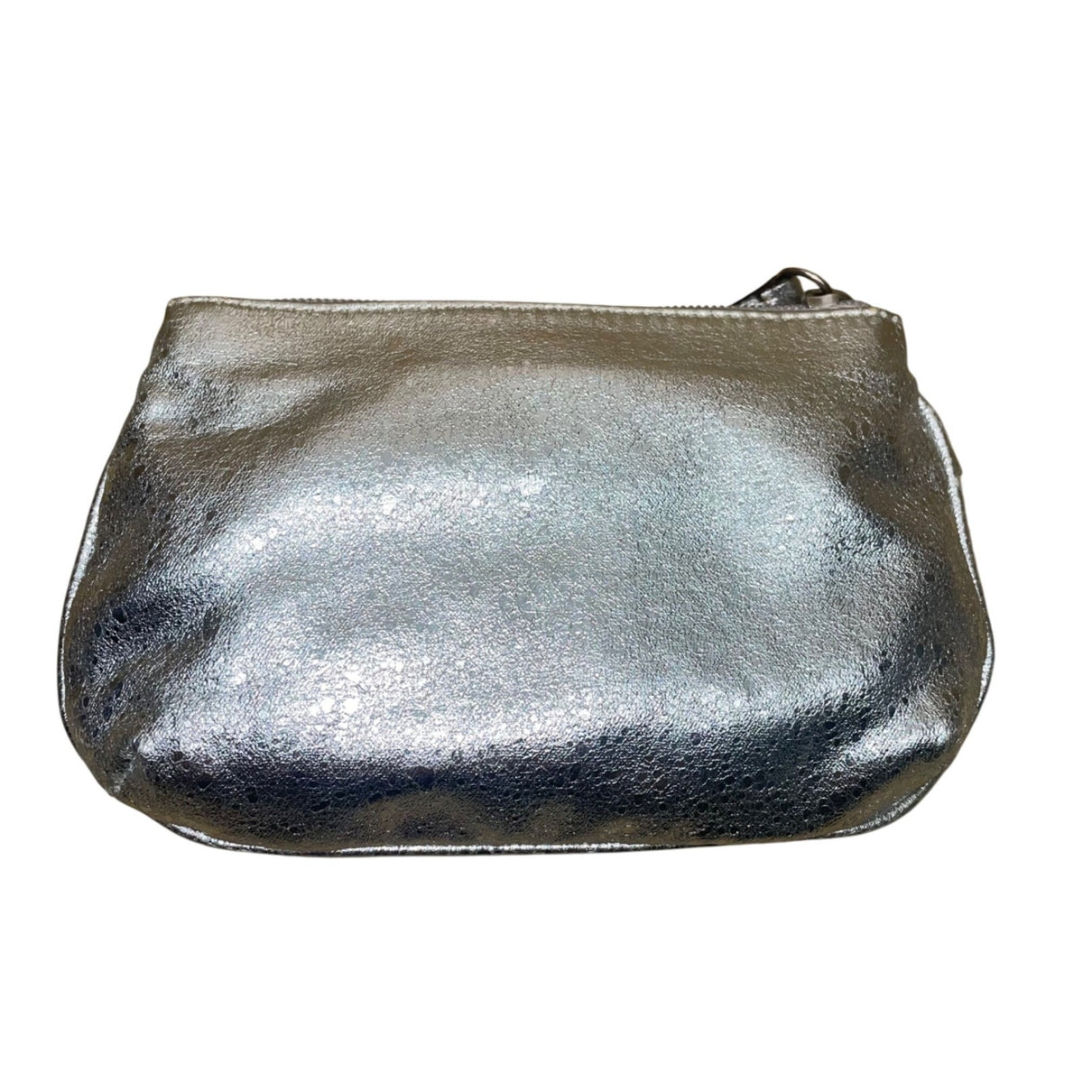 Kathy Van Zeeland Women’s Silver Metallic Logo Detail Small Wristlet Handbag